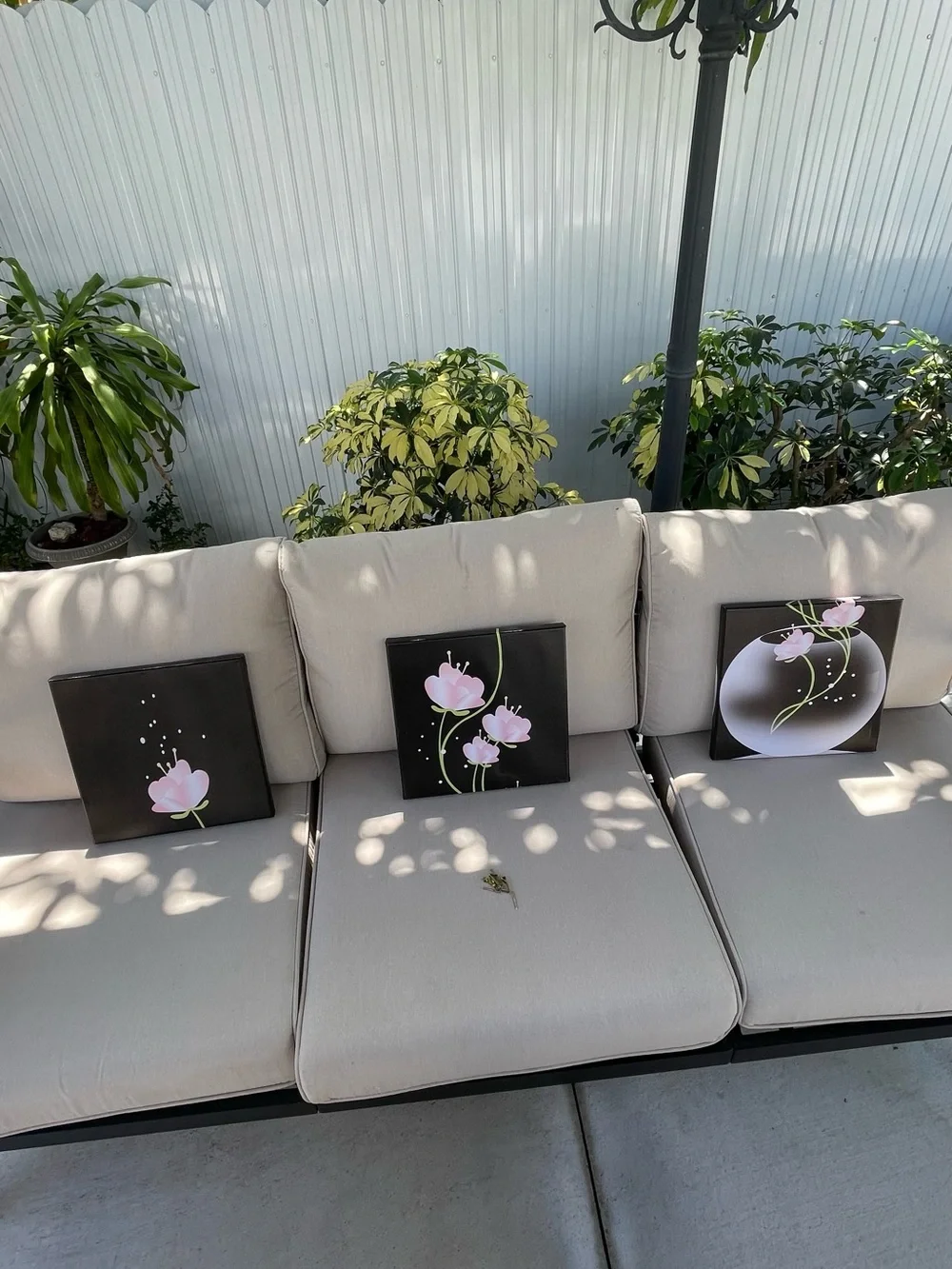 Pink Floral Trio Wall Art - Black Background